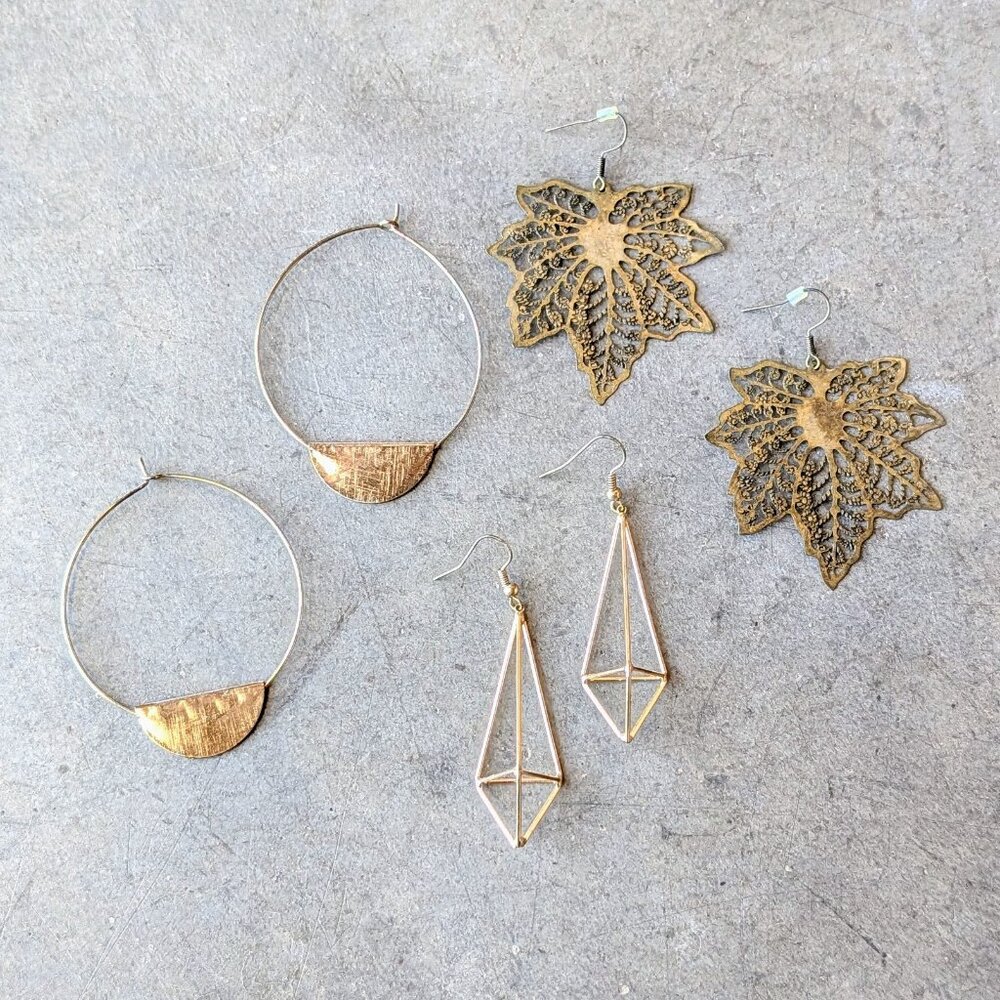 Set of 3 Gold Tone Dangle Drop Earrings